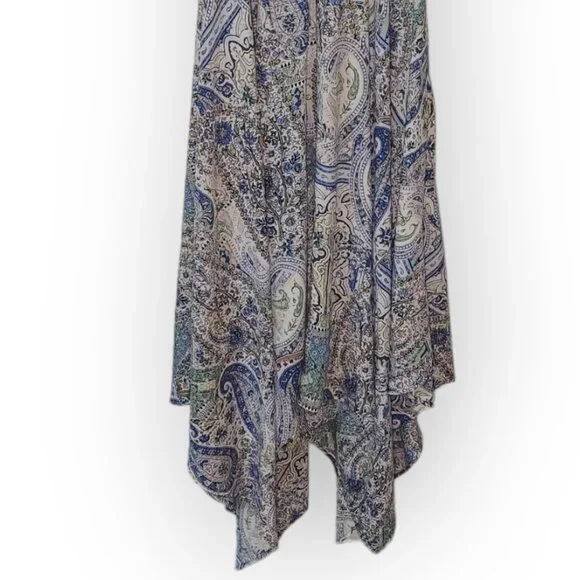 Alya Paisley Handkerchief Bohemian Flowy Dress Scalloped Neckline Blue Size S - Picture 5 of 7